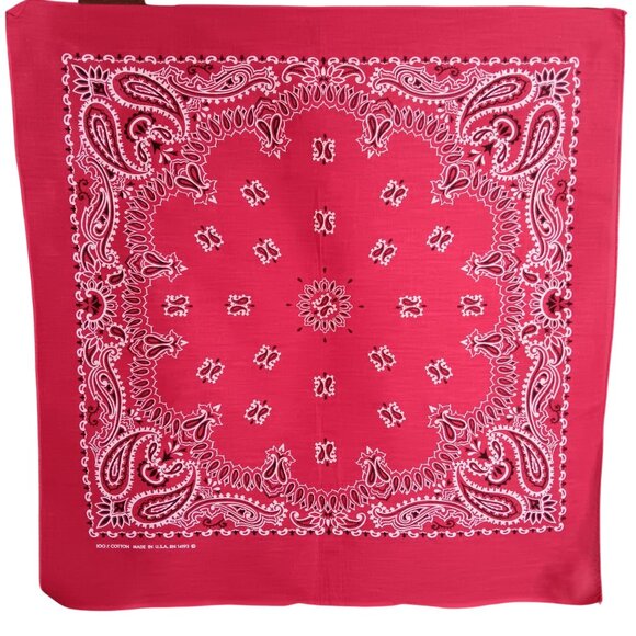 Vintage Red Paisley Bandana Handkerchief 100% Cotton Made In USA 21x20 new ds - Picture 2 of 4